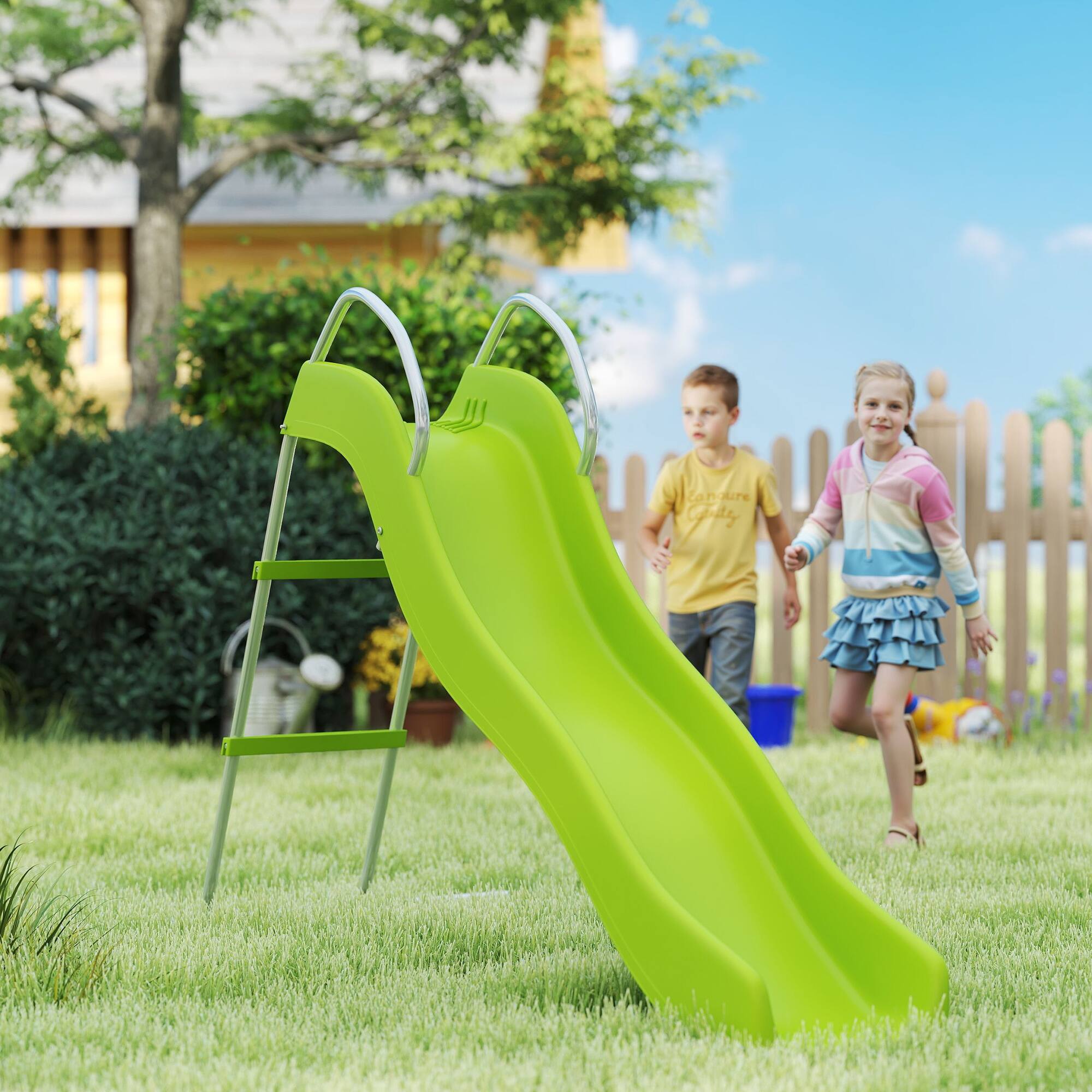 Alt View 1. Qaba - Outdoor Slide for Kids Ages 3-8, Climbing Step Ladder, Playground Equipment for Backyard.