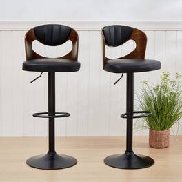 Vecelo - Set of 2 Pu Leather Bar Stools with Adjustable Height & 360° Rotation - Black
