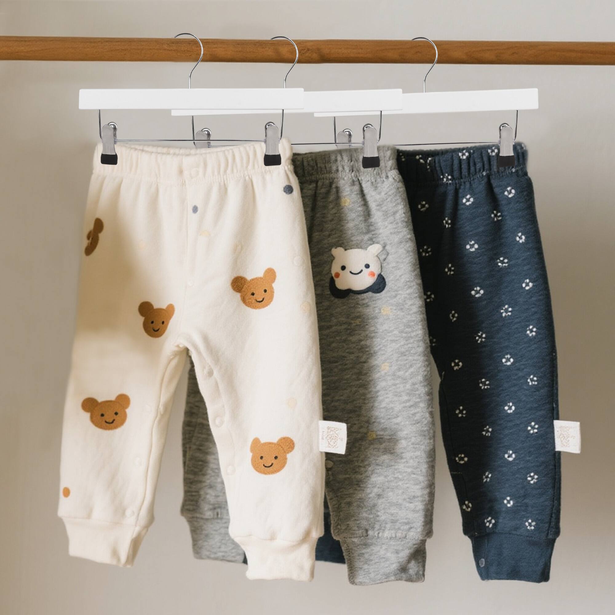 Alt View 2. BP4U - 12-Pack Kids Wooden Pants Hangers, Baby, Toddler's Solid Wood Skirts Hangers with Clips for Slacks, Socks, Towels(White) - White.