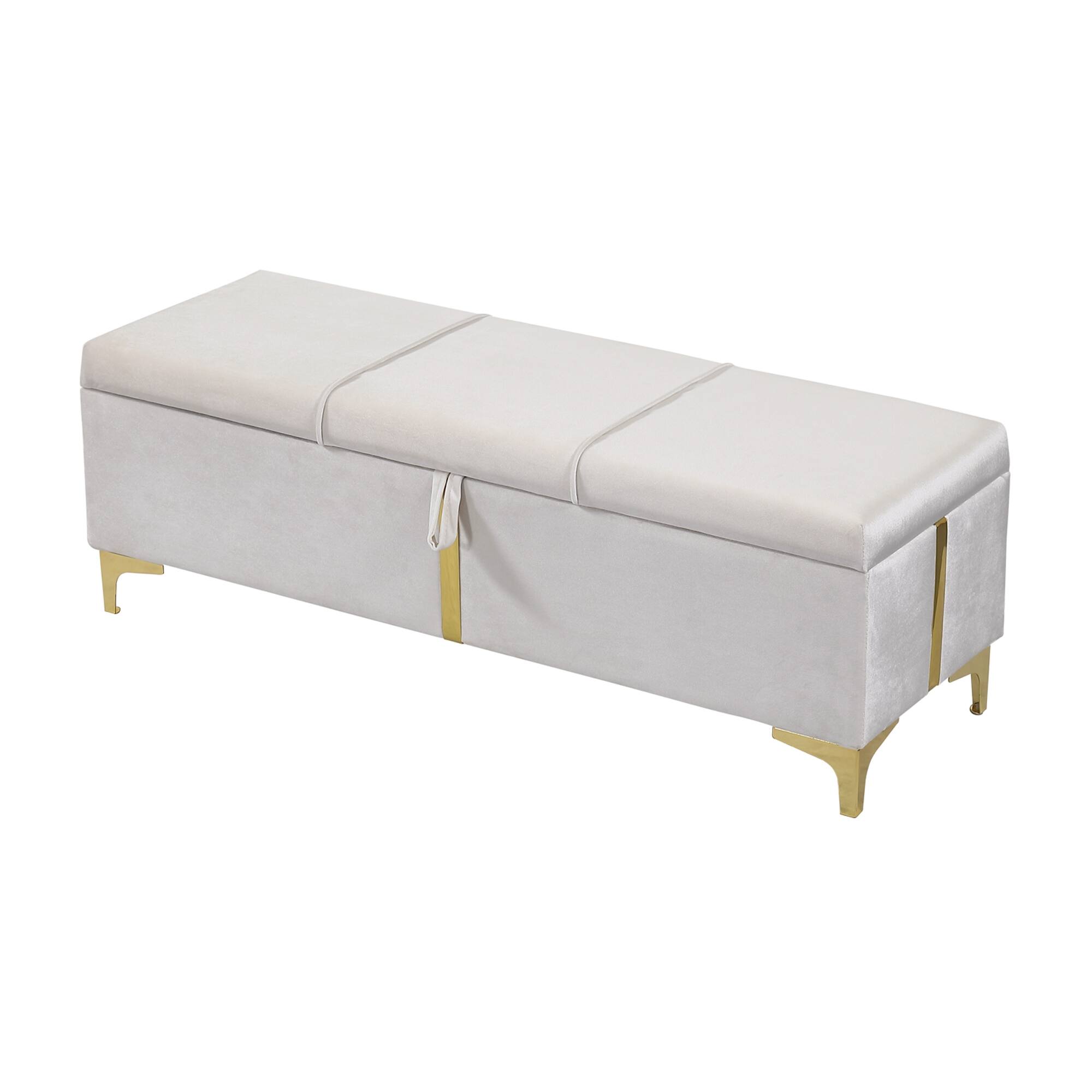 Back. GOODSILO - Elegant Upholstered Storage Ottoman Bench with Metal Legs - Beige.