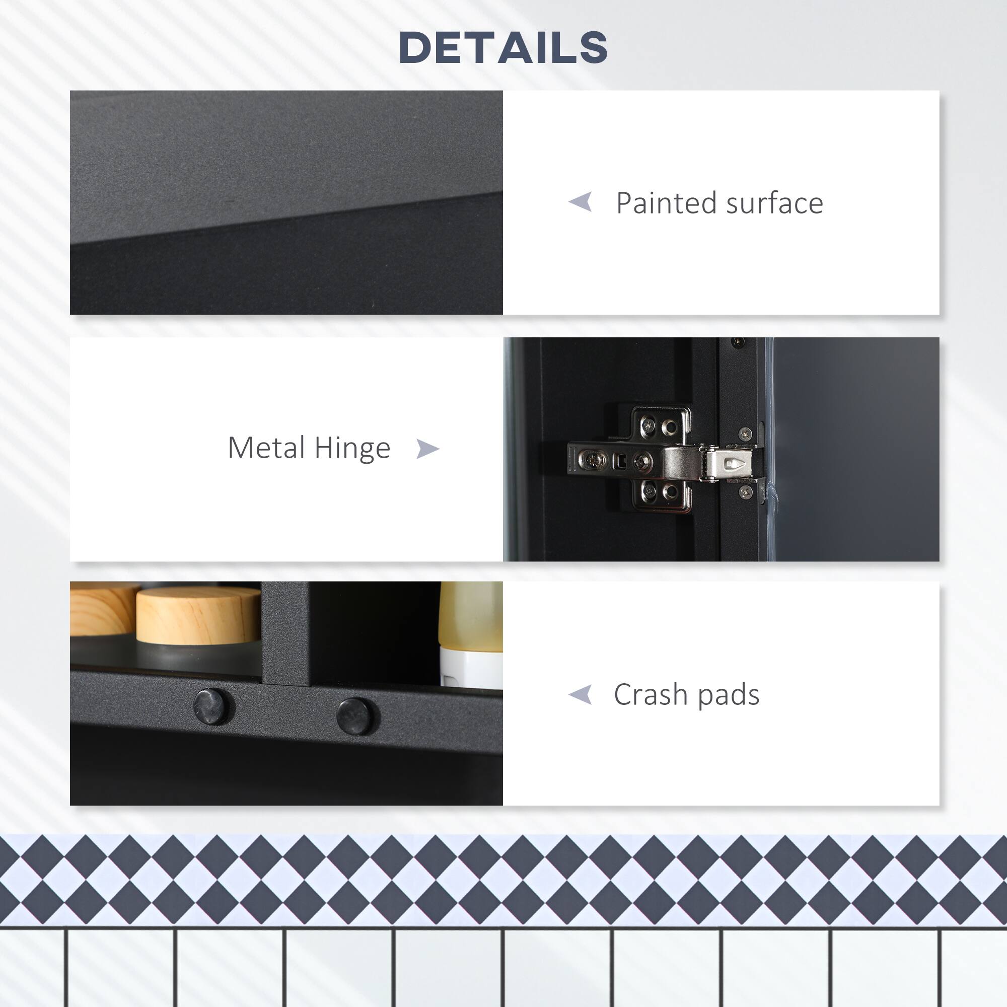 DETAILS  
- Painted surface  
- Metal Hinge  
- Crash pads