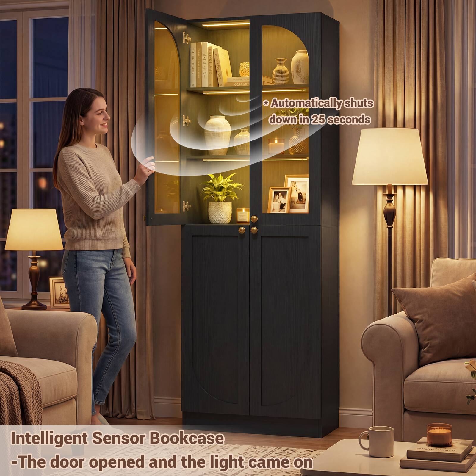 *Automatically shuts down in 25 seconds

Intelligent Sensor Bookcase
- The door opened and the light came on