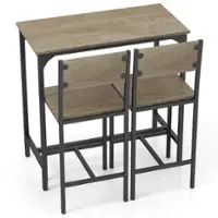 Costway - 3 PCS Bar Table & Chair Set Kitchen Table with 2 Bar Stools for Small Space - Gray - Front_Zoom