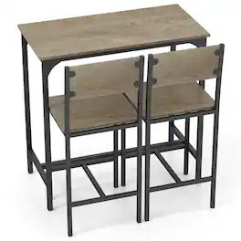 Costway - 3 PCS Bar Table & Chair Set Kitchen Table with 2 Bar Stools for Small Space - Gray