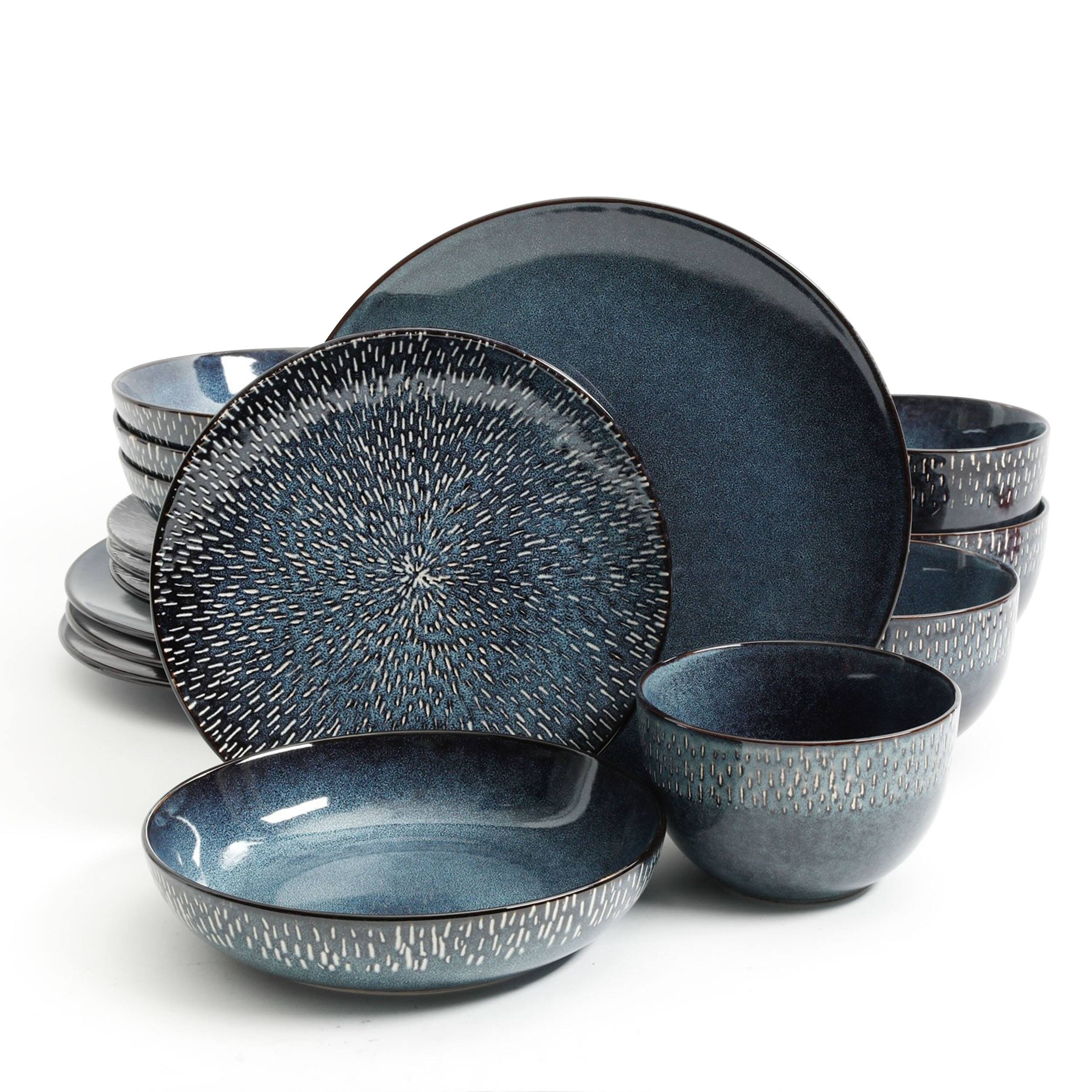 Alt View 9. Gibson - Gibson Elite Matisse 16 Piece Double Bowl Dinnerware Set, Cobalt - Blue.
