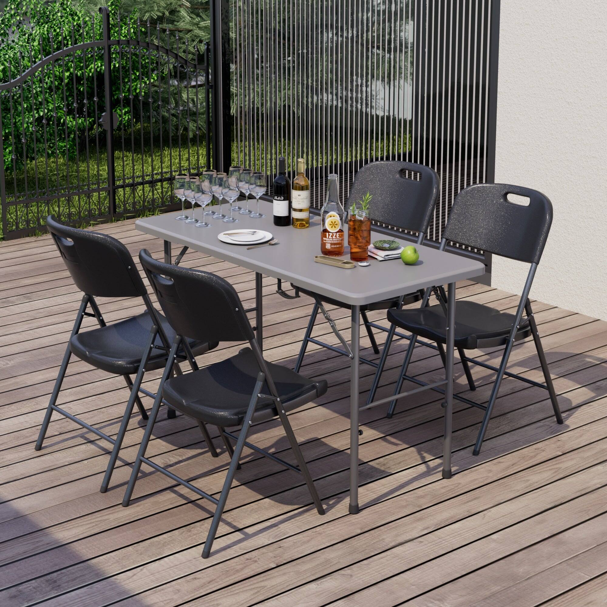 Alt View 1. Vecelo - Portable Folding Card Table– HDPE Space Saving Folding Table for Indoor Outdoor Events - Grey.