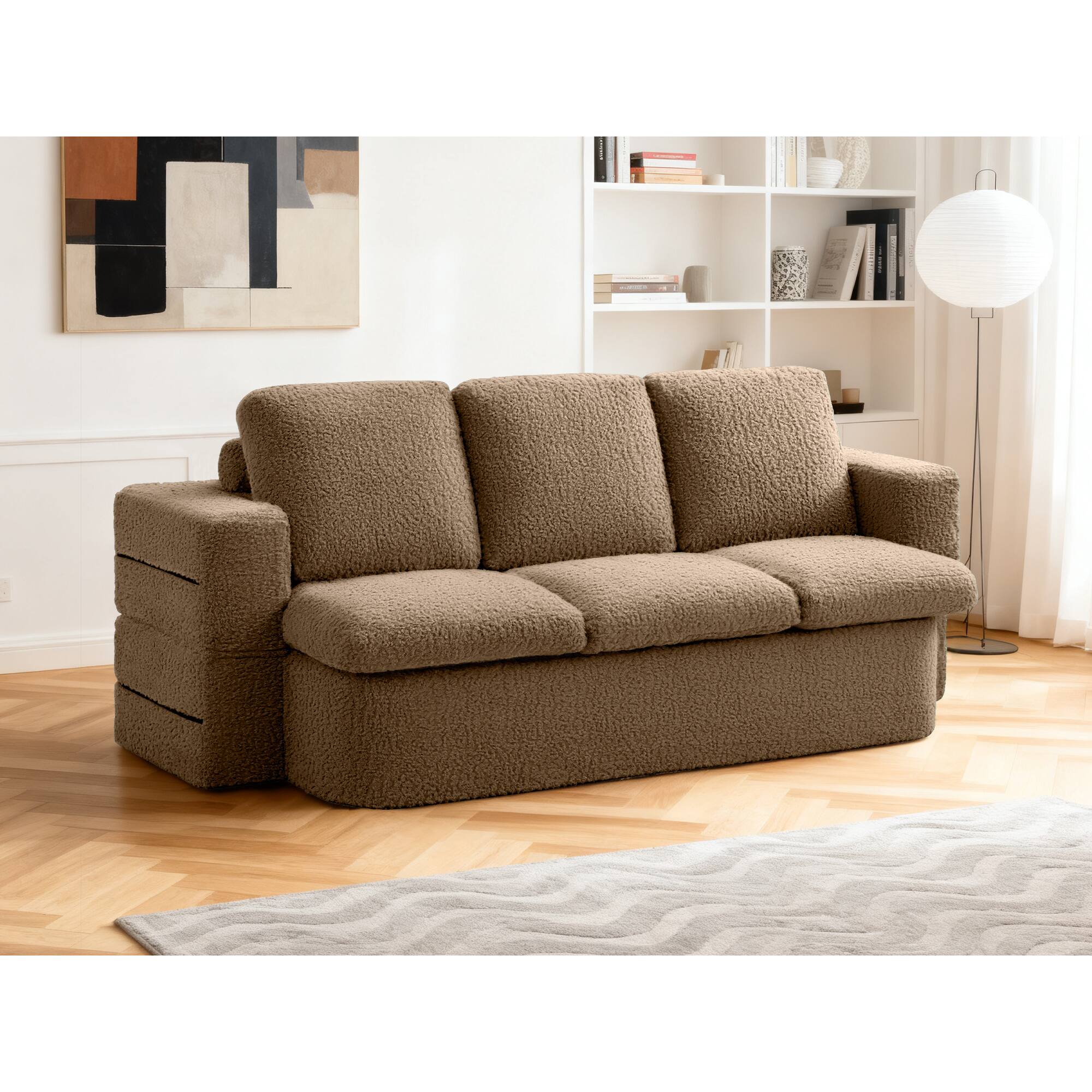 Front. KERDOM - Convertible Folding Sofa Bed, 63” Guest Daybed Futon Floor Sleeper Couch, Plush Loveseat Couch for Small Space Studio - Brown.