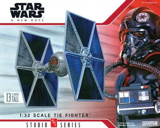 STAR WARS A NEW HOPE
21 O& & TMM Lucasfilm Ltd.
1/2 INCHES 13 TALL
1:32 SCALE TIE FIGHTER
a "m m STUDIO I SERIES PLASTIC MODEL KIT
LUCASFILM ASSEMBLY REQUIRED Ltd.
