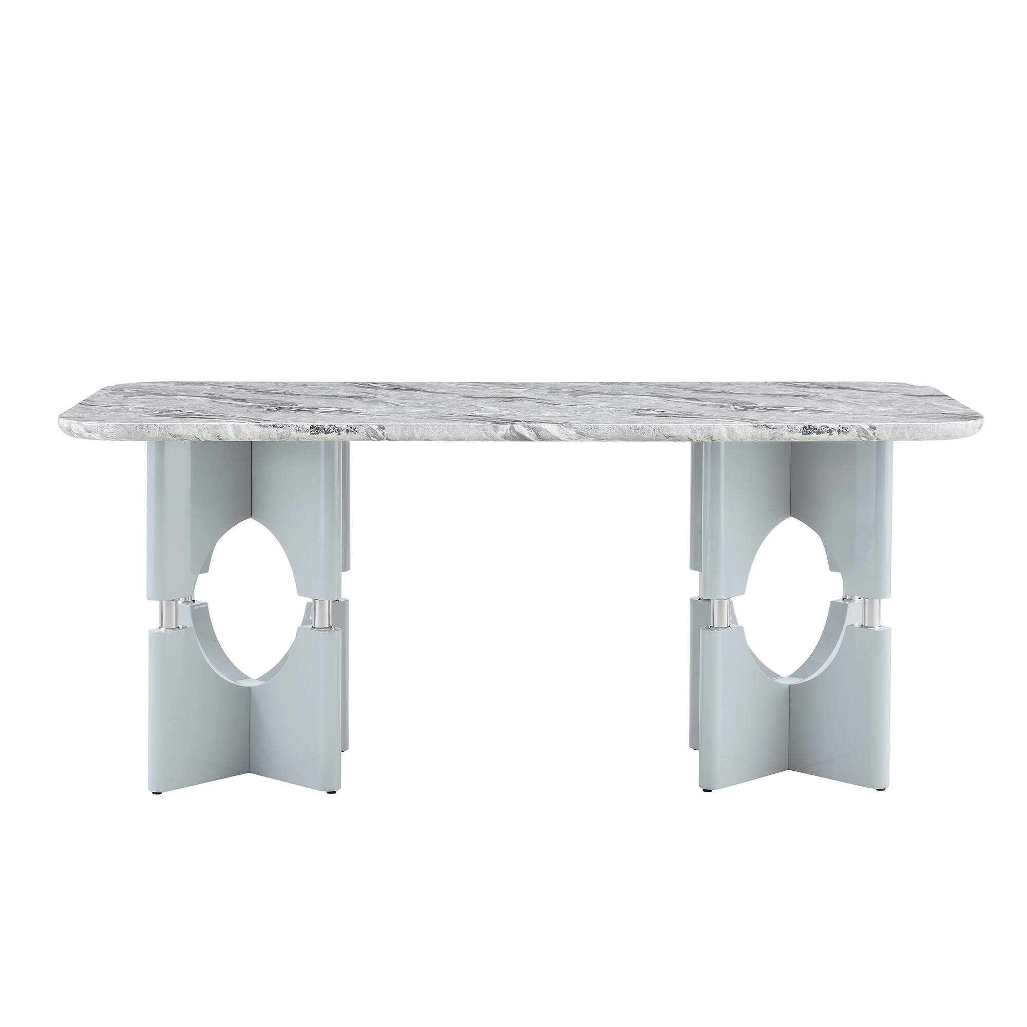 Alt View 8. Loheer - Loheer- 5.9ft Modern Gray Faux Marble Dining Table Sleek Hollow Frame Kitchen Table for Small Apartment - Gray.