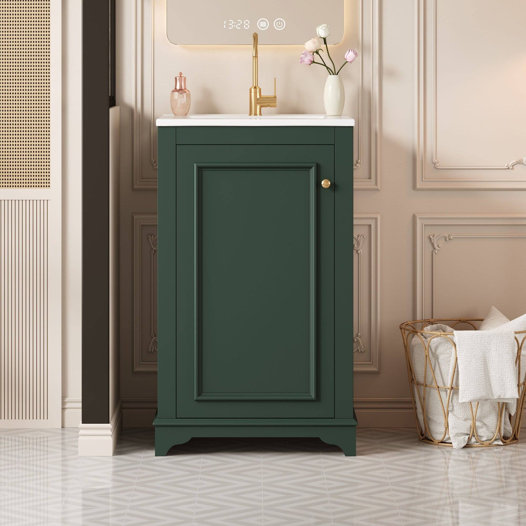 Alt View 1. Boyel Living - 20 Inch Bathroom Vanity with Ceramic Sink Solid Wood Frame Green - Green.