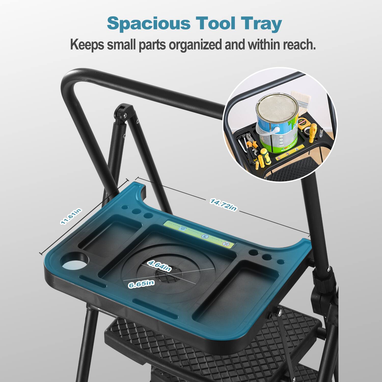 Spacious Tool Tray  
Keeps small parts organized and within reach.

11.61in  
14.72in  
4.64in  
6.65in