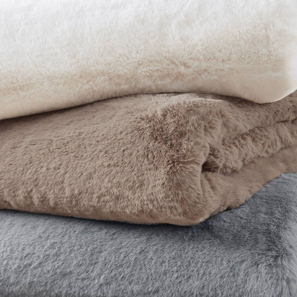 Alt View 3. Gracie Mills - Gracie Mills Cecile Solid Premium Faux Fur Throw Blanket - Grey.