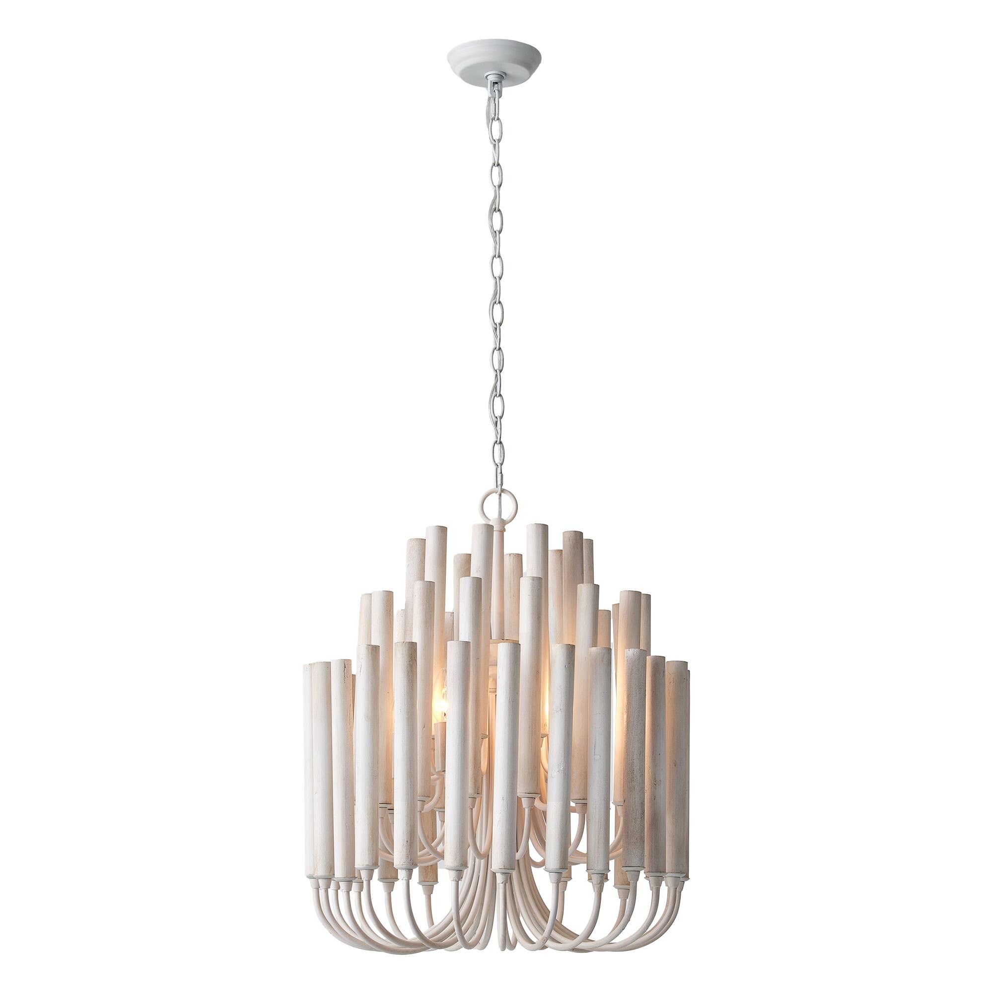 Alt View 6. Parrot Uncle - 20" Modern 5-Light Off-White 3-Tier Wood Chandelier - Off-White.