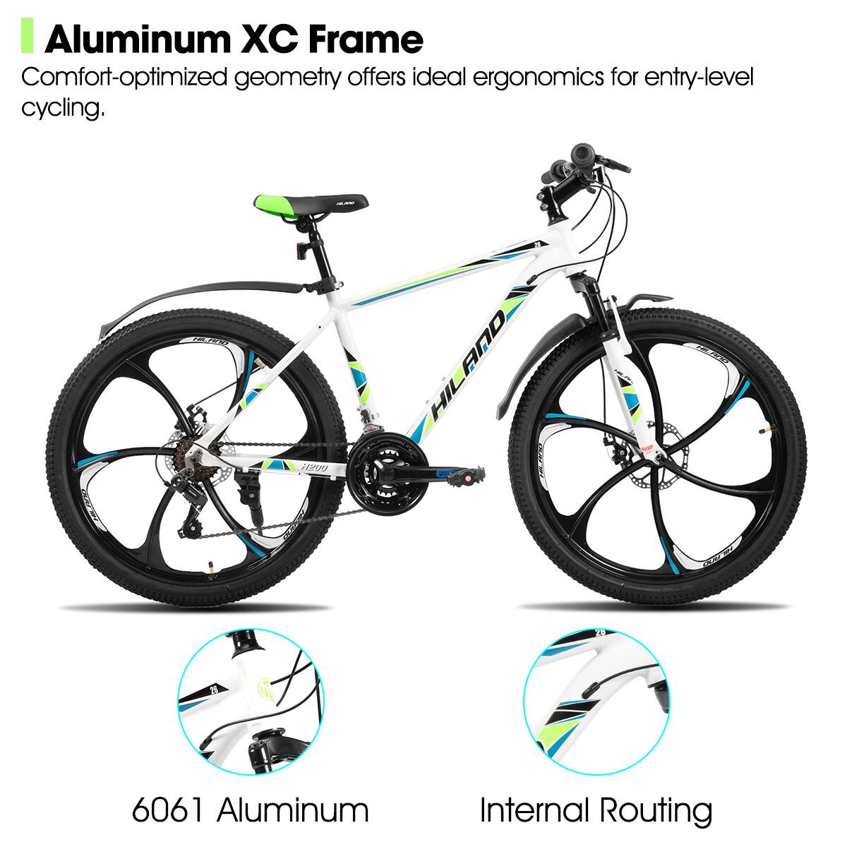 Aluminum XC Frame  
Comfort-optimized geometry offers ideal ergonomics for entry-level cycling.  

6061 Aluminum  
Internal Routing