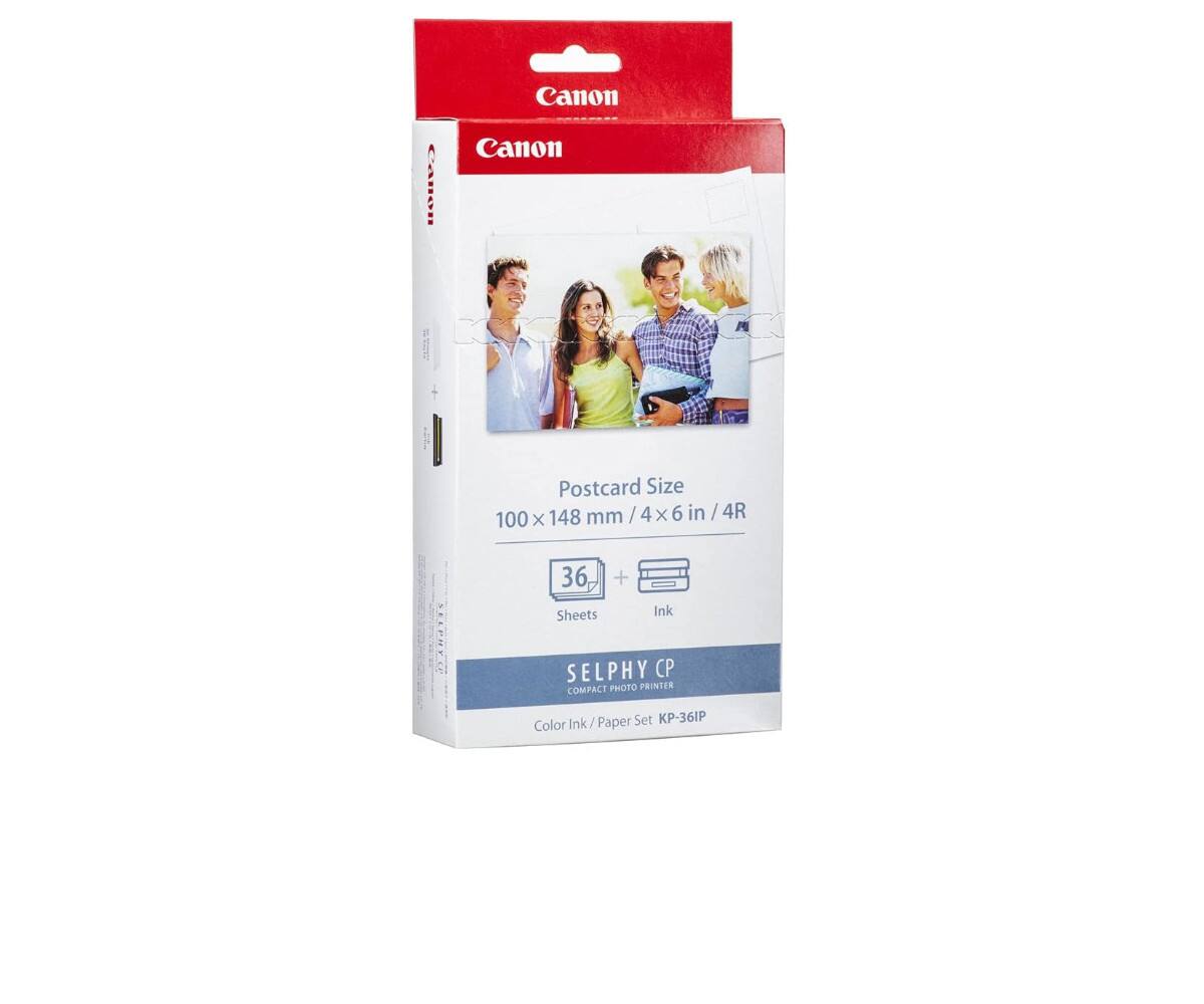 Canon Postcard Size 100 x 148 mm / 4 x 6 in / 4R x 36 Sheets + Ink SELPHY CP COMPACT PHOTO PRINTER Ink Paper Set KP-36IP Color