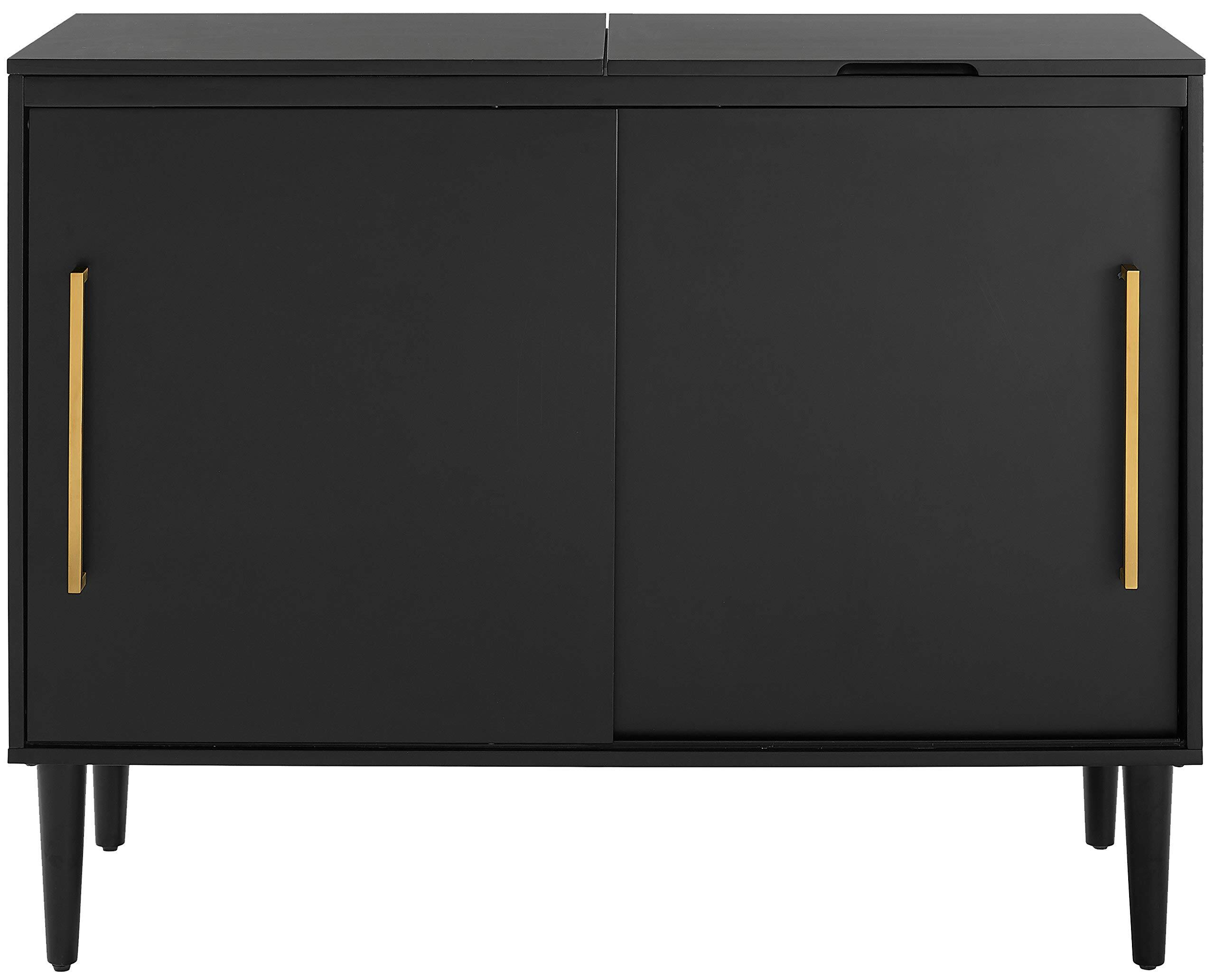 Left. Crosley Furniture - Everett Large Record Player Cabinet With Vinyl Storage - Matte Black.