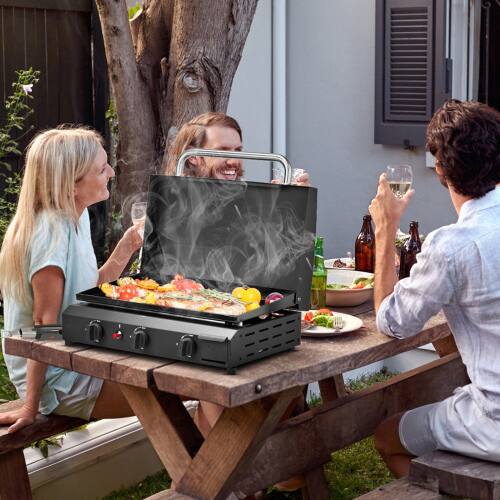 Winado - Portable 25in Camping 3 Burner Gas Griddle with Hood, Flat Top Grill Camping Griddle for Kitchen Outdoor Garden Picnic - Thumbnail 4