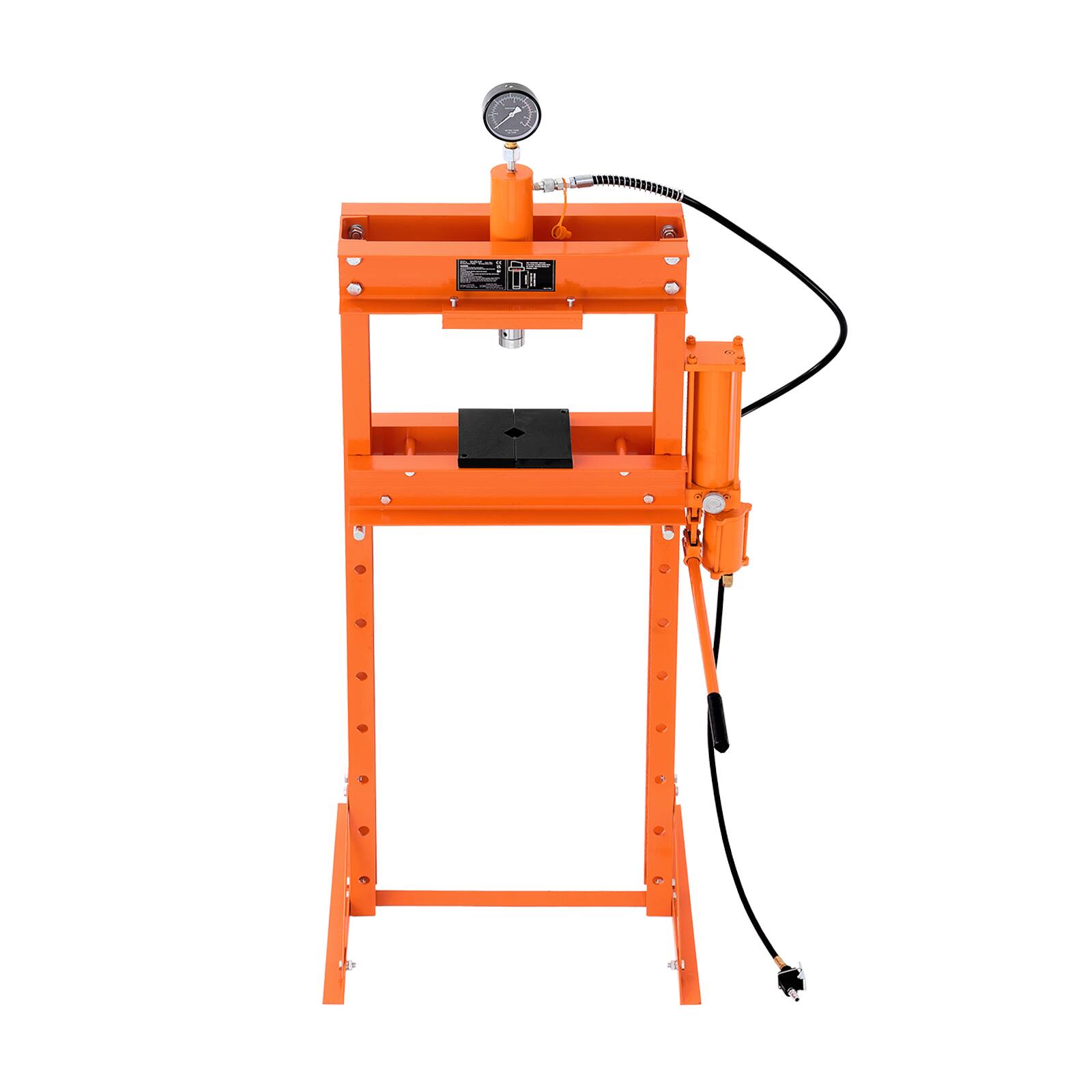 Alt View 5. VEVOR - Hydraulic Shop Press, 20 T H-Frame Pneumatic Shop Press with Press Plate, Stable Garage Floor Adjustable Hydraulic Press - Orange.