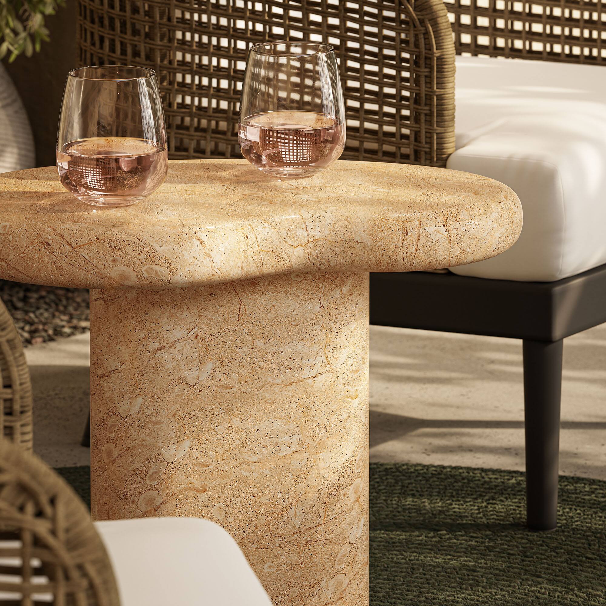 Alt View 2. Modway - Elowen Indoor - Outdoor Patio Textured Faux Travertine Side Table by Modway - Travertine.