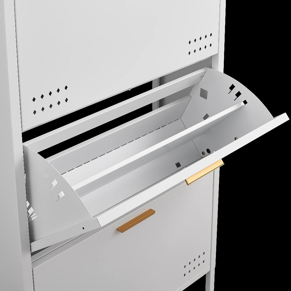Alt View 9. Loheer - Loheer white tilt out shoe cabinet Heavy Duty Metal Space Saving - White.