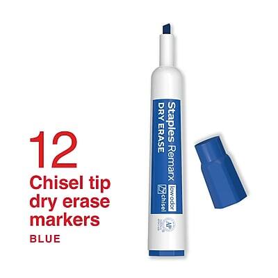 12 Chisel tip dry erase markers  
BLUE  
Staples Remarx  
DRY ERASE  
low odor