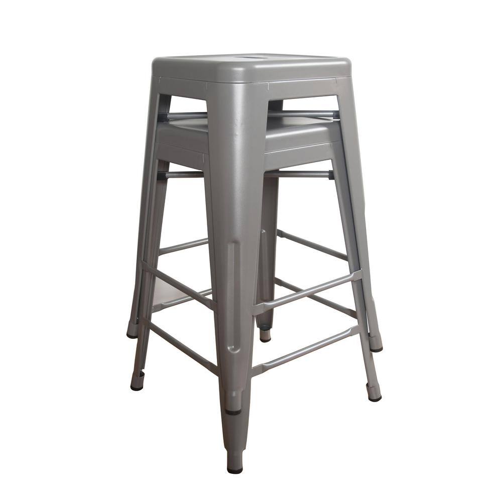 Angle. AmeriHome - Loft 24 Inch Metal Bar Stool - 2 Piece - Silver.
