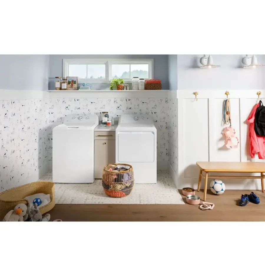 GE 6.2 Cu. Ft. Gas Dryer with Shallow Depth Flat Back Design White ...