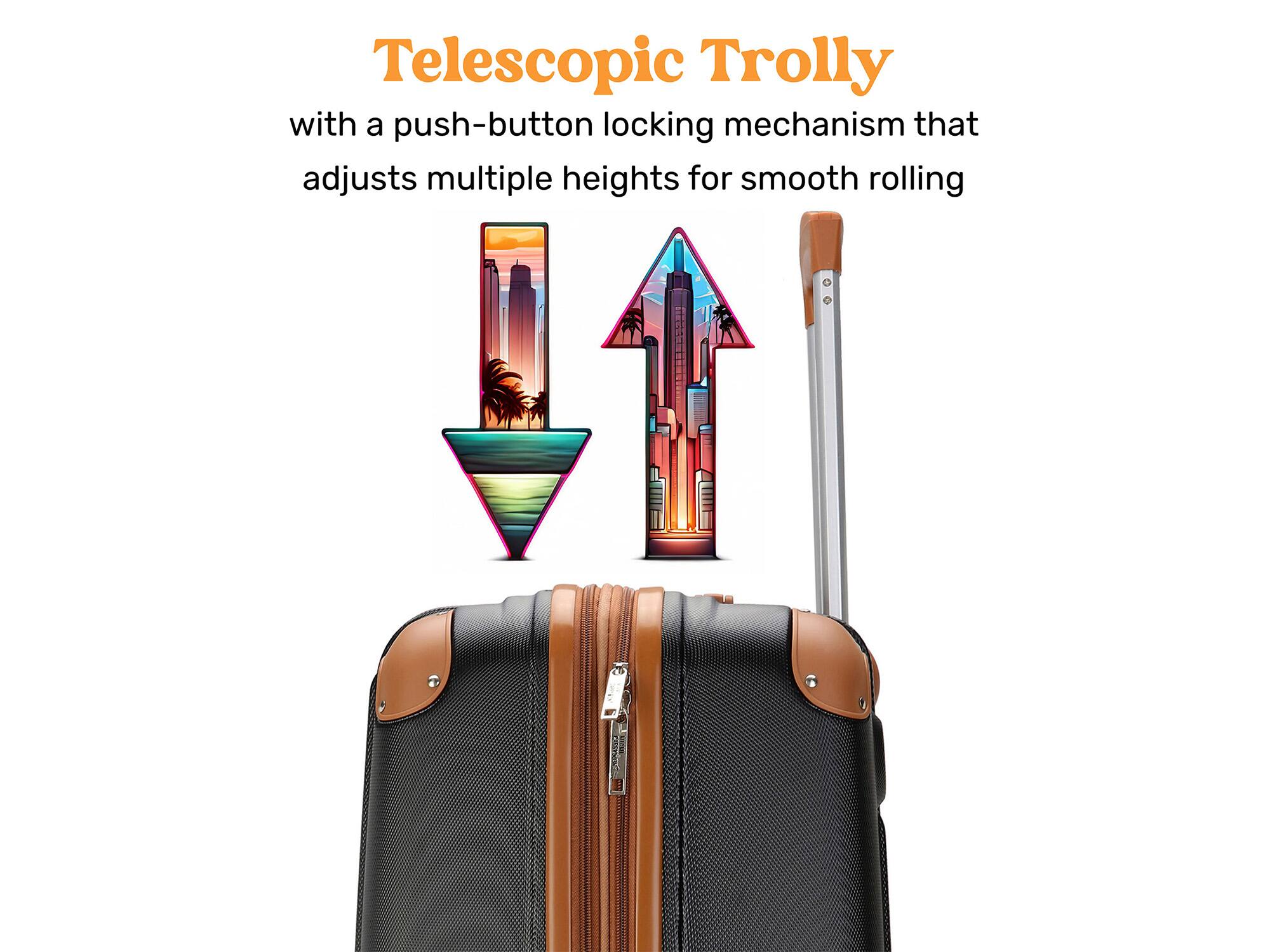 Telescopic Trolly with a push-button locking mechanism that adjusts multiple heights for smooth rolling