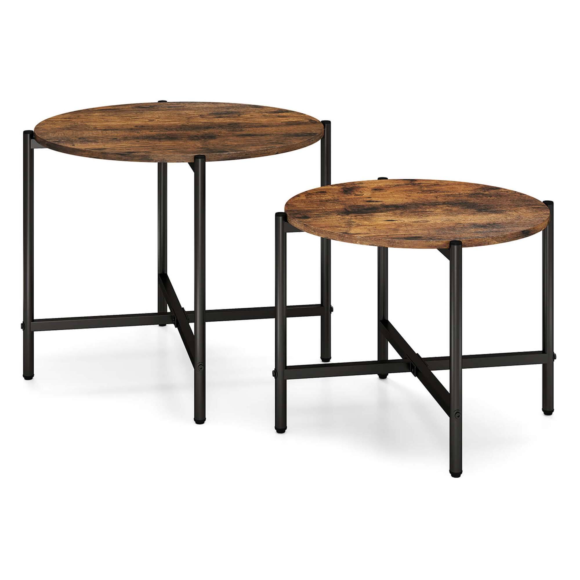Alt View 9. Costway - Costway Indoor and Outdoor Round Coffee Table Set of 2 21.5 Brown - Brown.