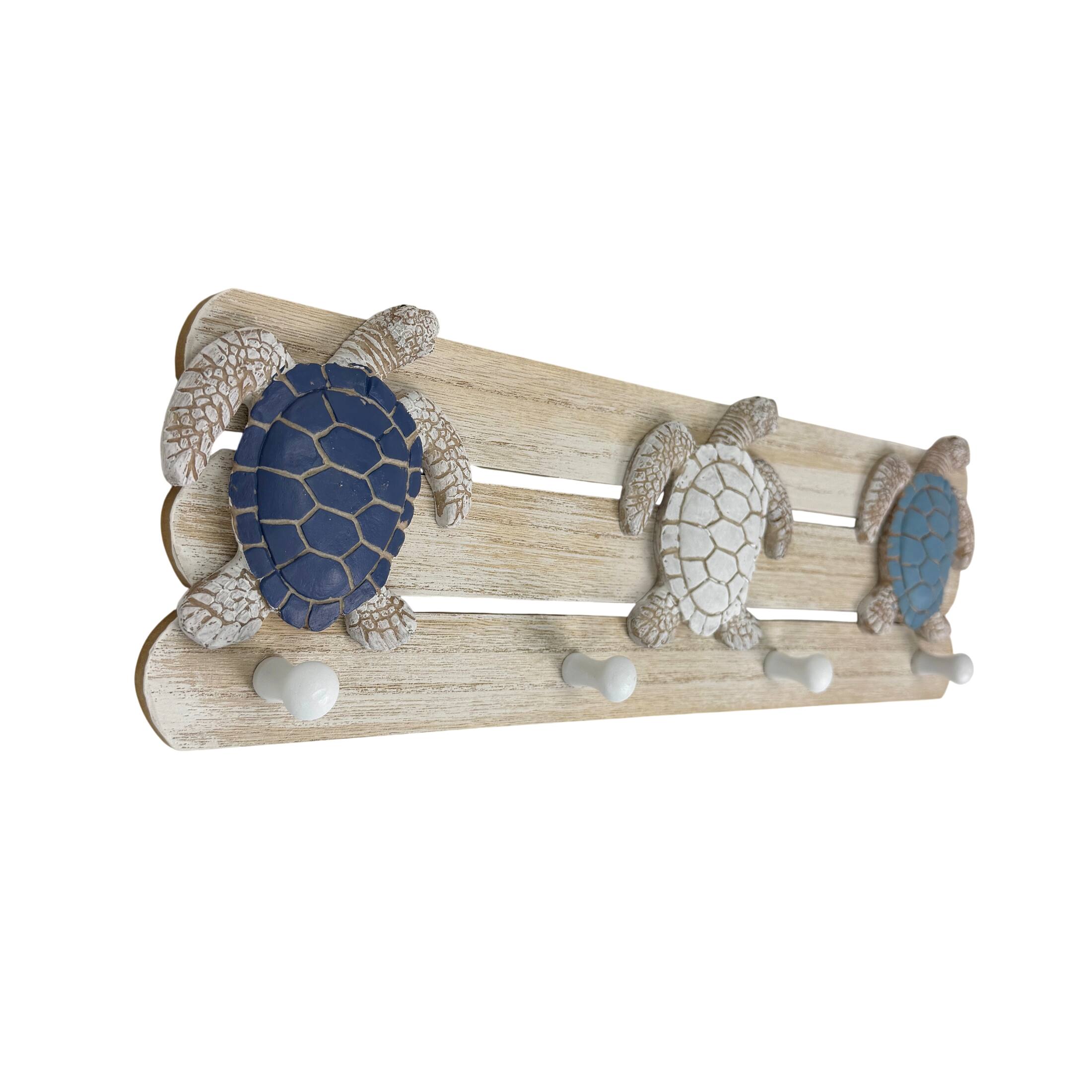 Alt View 1. Chesapeake Bay - Sea Turtle Wall Hook Rack 4 Peg Distressed Wood Resin 19 Inch Coastal - Blue.