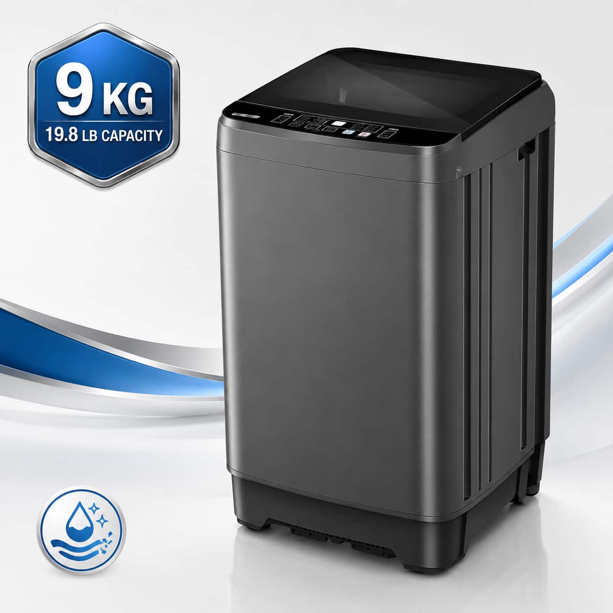 Krib Bling 9KG Portable Top Load Washer with Built-in Drain Pump & 10 Programs