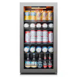 Ca'Lefort - Beverage Refrigerator Cooler, 105 Can Mini Freestanding Beverage Fridge 3color LED with Glass Door for Home/Bar - Silver