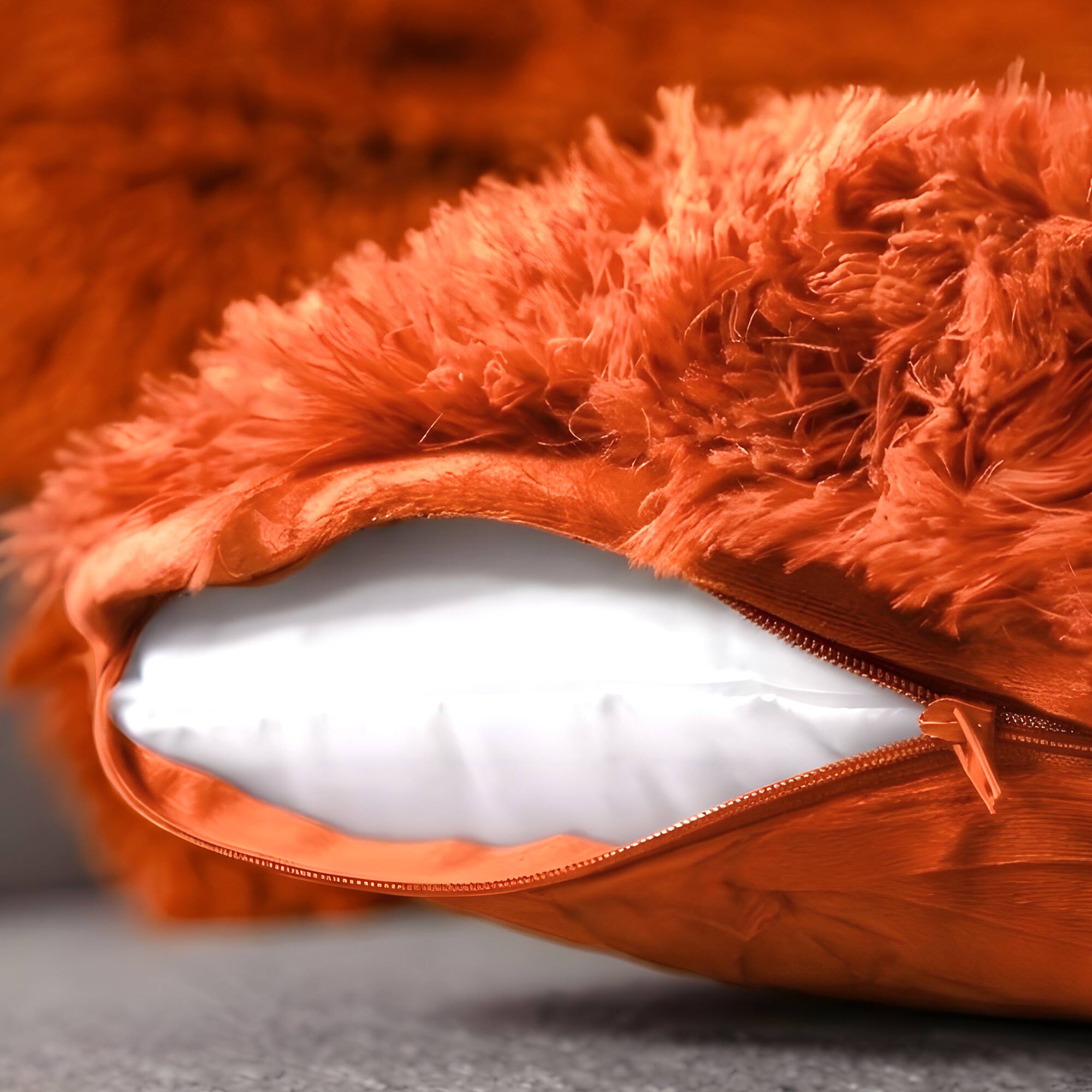 Alt View 1. Cheer Collection - Plush Shaggy Long Hair Faux Fur Lumbar Accent Pillows with Inserts, 12 x 20 in, Set of 2 - Rust - Rust Orange.