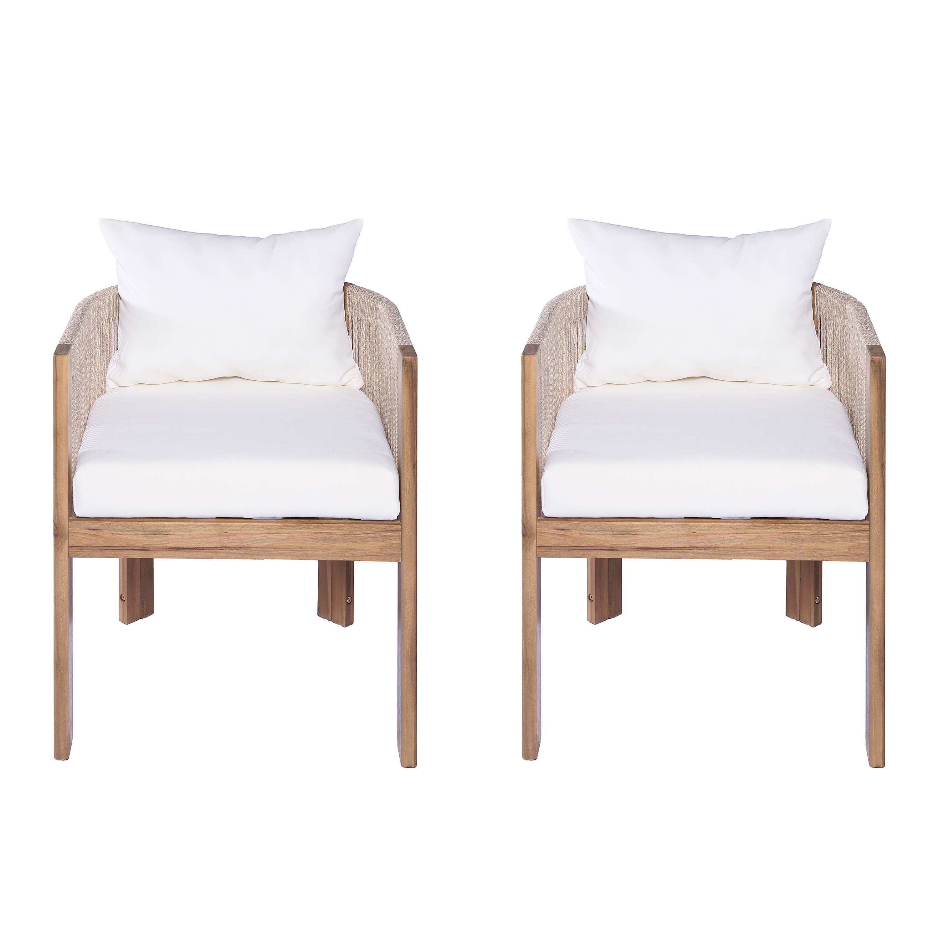 Left. Mondawe - Set of 2 Outdoor Wood Dining Chair with Cushion - Teak+ Beige.