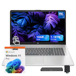 HP - 17.3" HD+ Touchscreen Laptop,Intel Core 5 120U,16GB RAM,1TB SSD+160GB Dock Set,Win 11 Pro - Silver