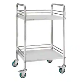 VEVOR - Stainless Steel Cart, 2-Tier Rolling Lab Utility Cart with Lockable Wheels, Medical Serving Trolley Clinic Tray - Silver