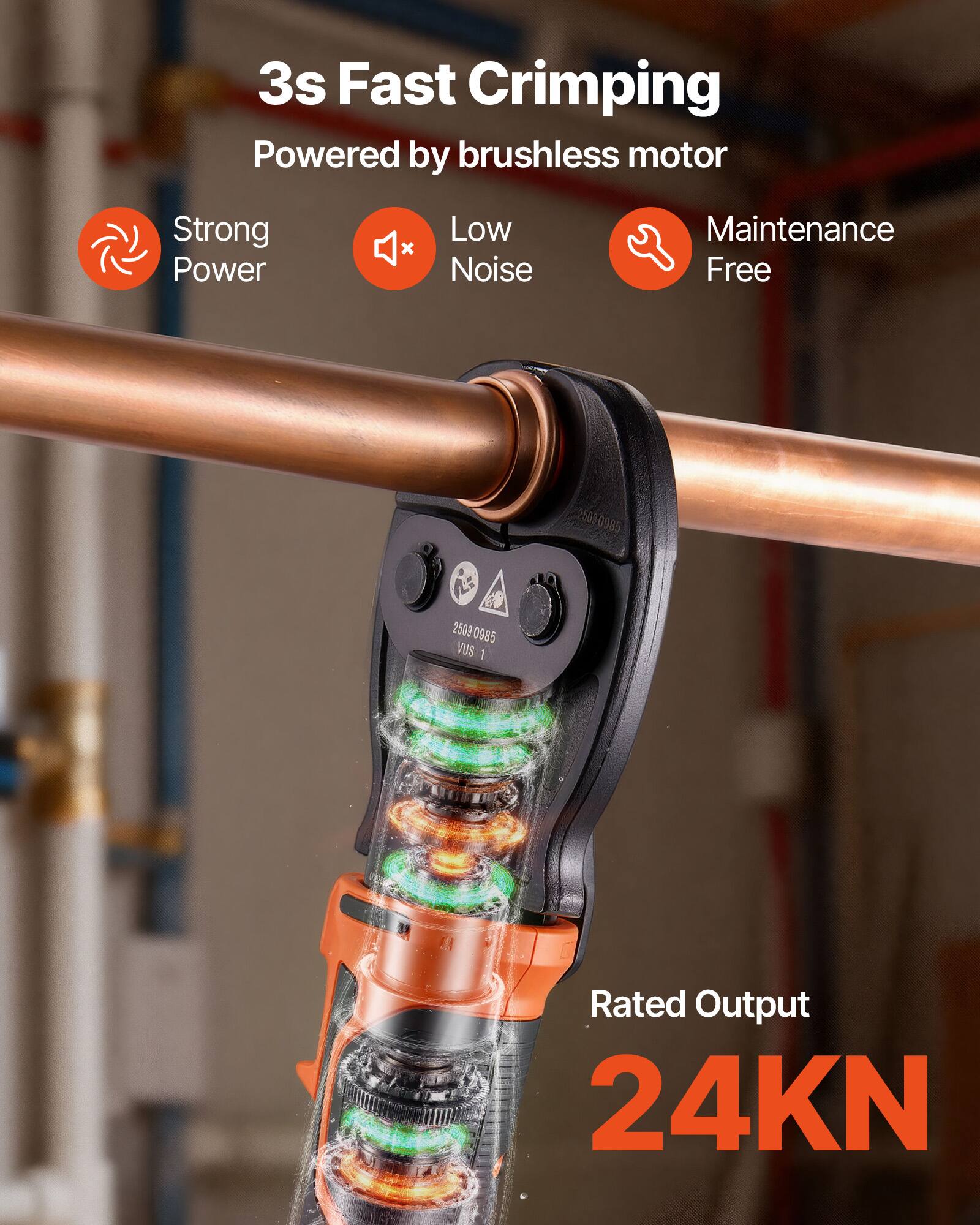 3s Fast Crimping  
Powered by brushless motor  
Strong Power x Low Noise  
Maintenance Free  
Rated Output 24KN