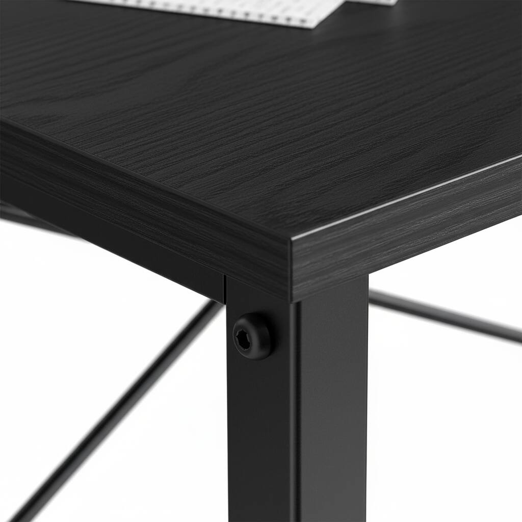 Back. AOITUN - 47-Inch Small Computer Desk for Home Office, Black and Wood Design, Compact Desk - Black.
