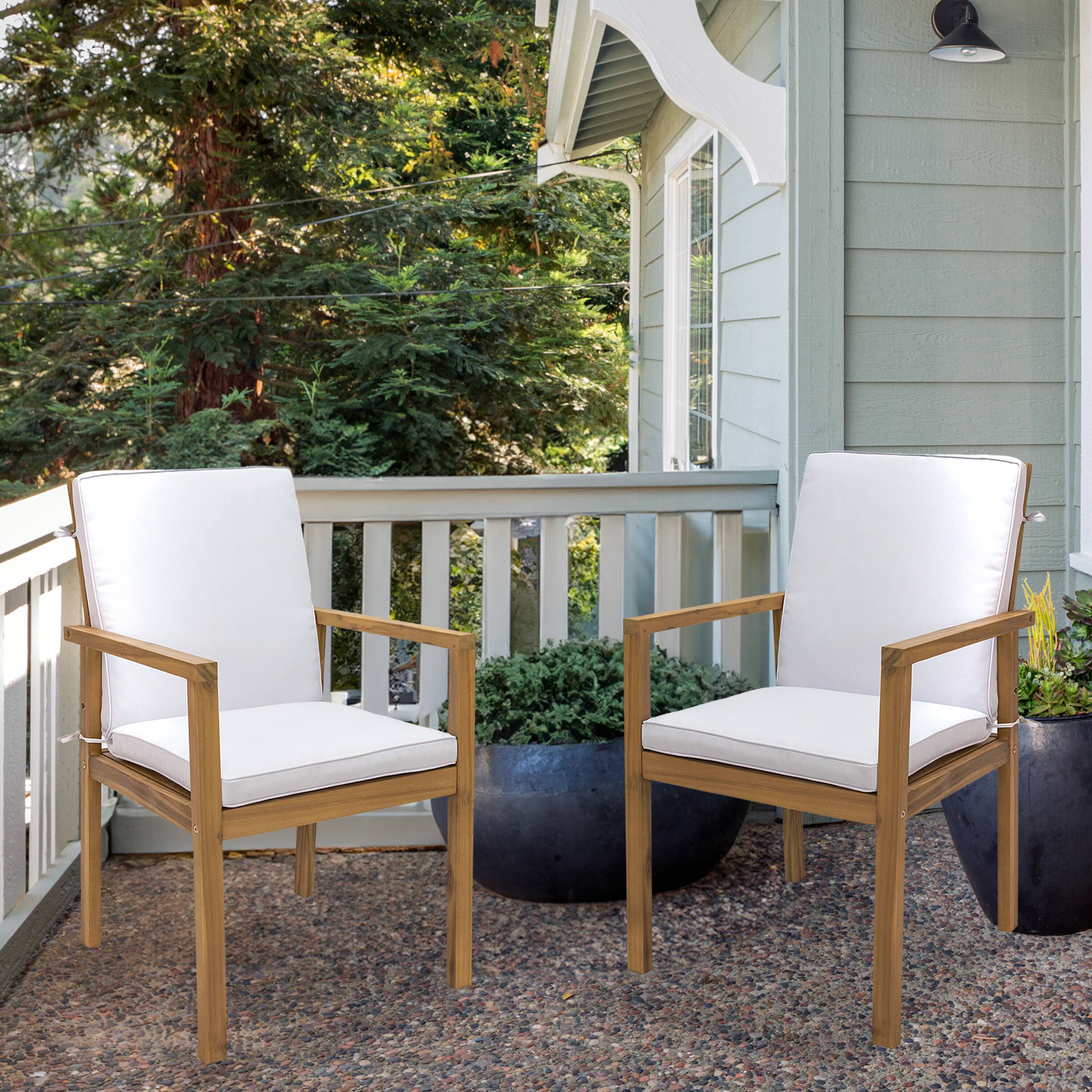 Alt View 5. Sunnydaze - Rodanthe Acacia Wood Outdoor Dining Chairs - Set of 2 - Natural/Bone White.