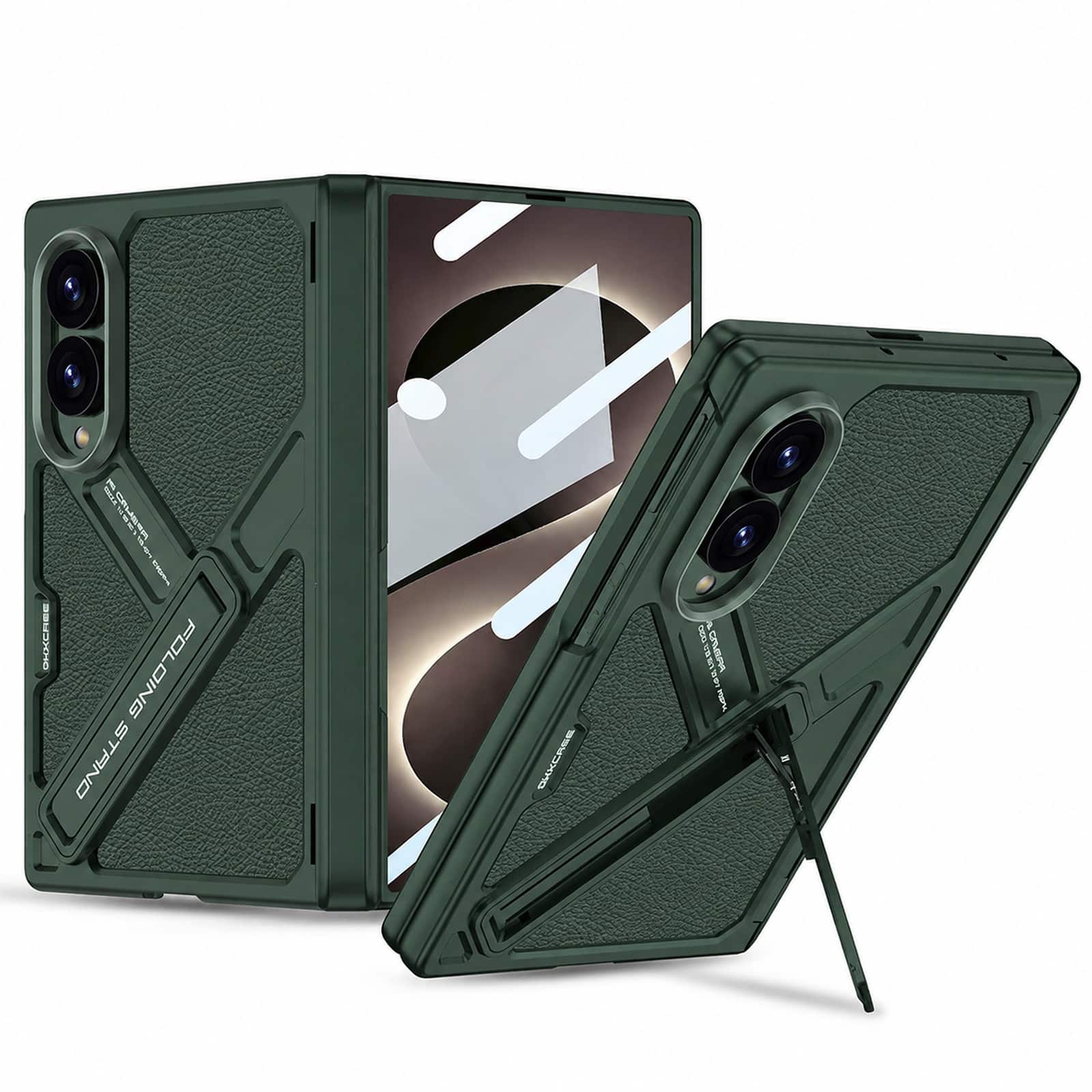 Dteck - Shockproof Leather Texture Case for Samsung Galaxy Z Fold8 with Kickstand, Rigid Plastic Cover Built in Screen Protector - Darkgreen price history on PriceWatchPro