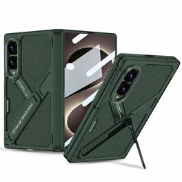 Dteck - Shockproof Leather Texture Case for Samsung Galaxy Z Fold8 with Kickstand, Rigid Plastic Cover Built in Screen Protector - Darkgreen