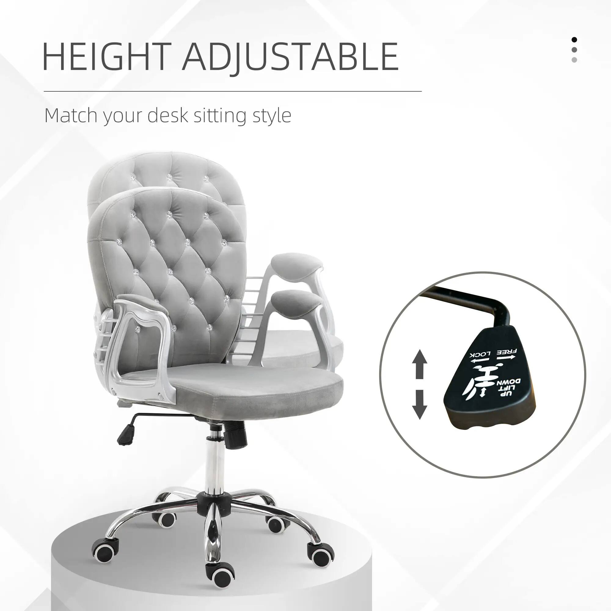HEIGHT ADJUSTABLE  
Match your desk sitting style  

LOCK FREE  
DOWN LIFT UP