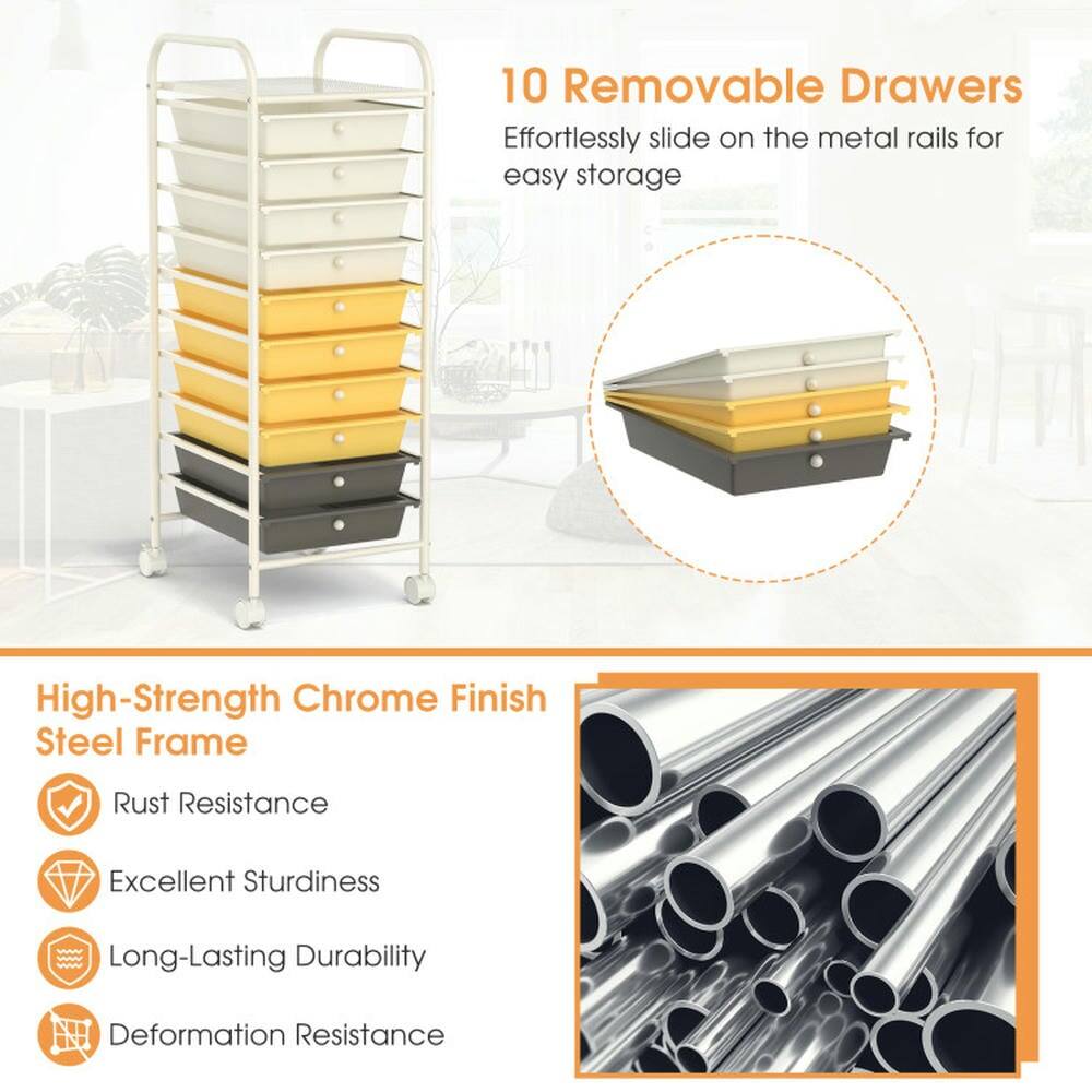 10 Removable Drawers  
Effortlessly slide on the metal rails for easy storage  

High-Strength Chrome Finish Steel Frame  
- Rust Resistance  
- Excellent Sturdiness  
- Long-Lasting Durability  
- Deformation Resistance