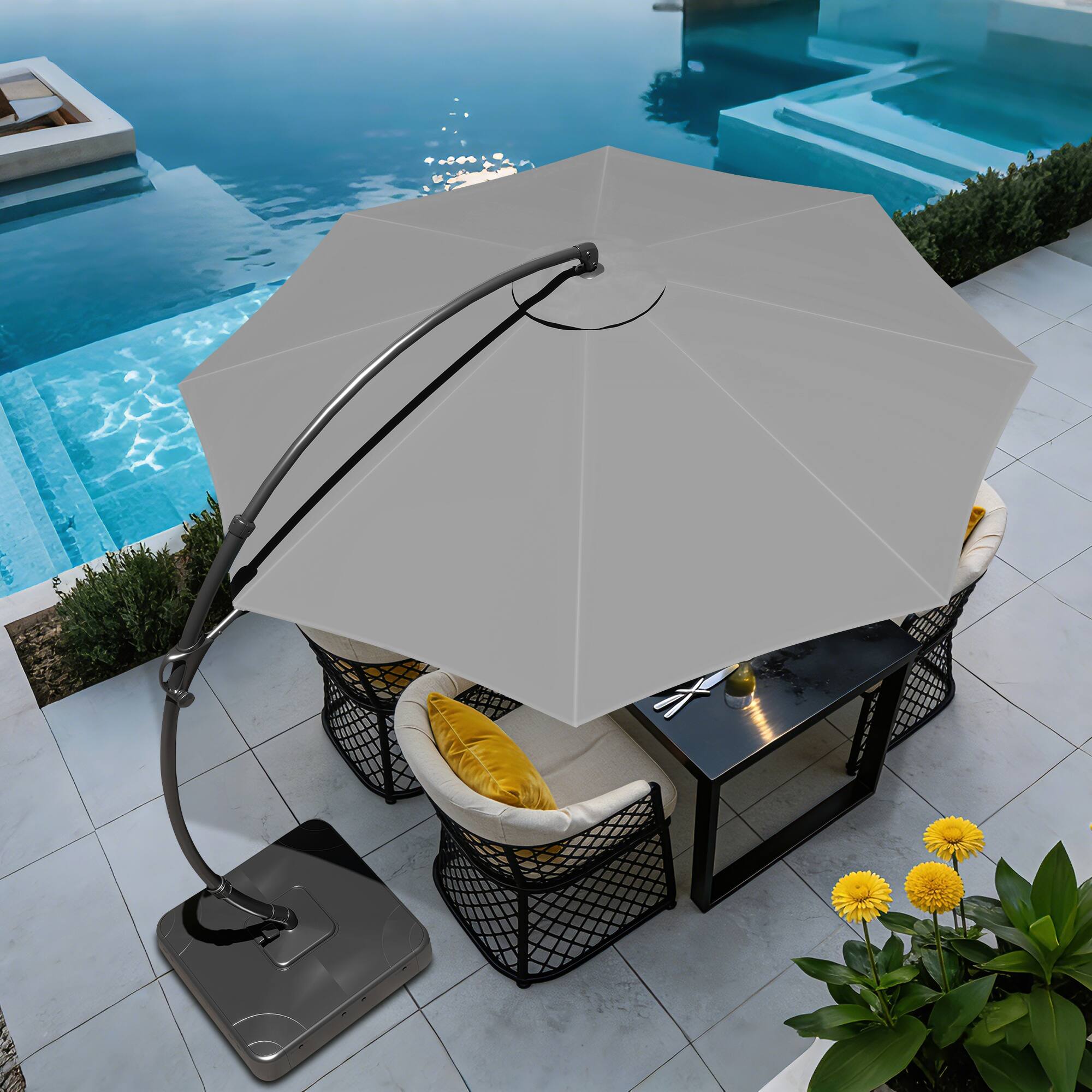 Angle. Yardgrace - 11 FT Heavy Duty Cantilever Patio Umbrella with Base and 360 Rotation for Outdoor Backyard and Pool - Grey.