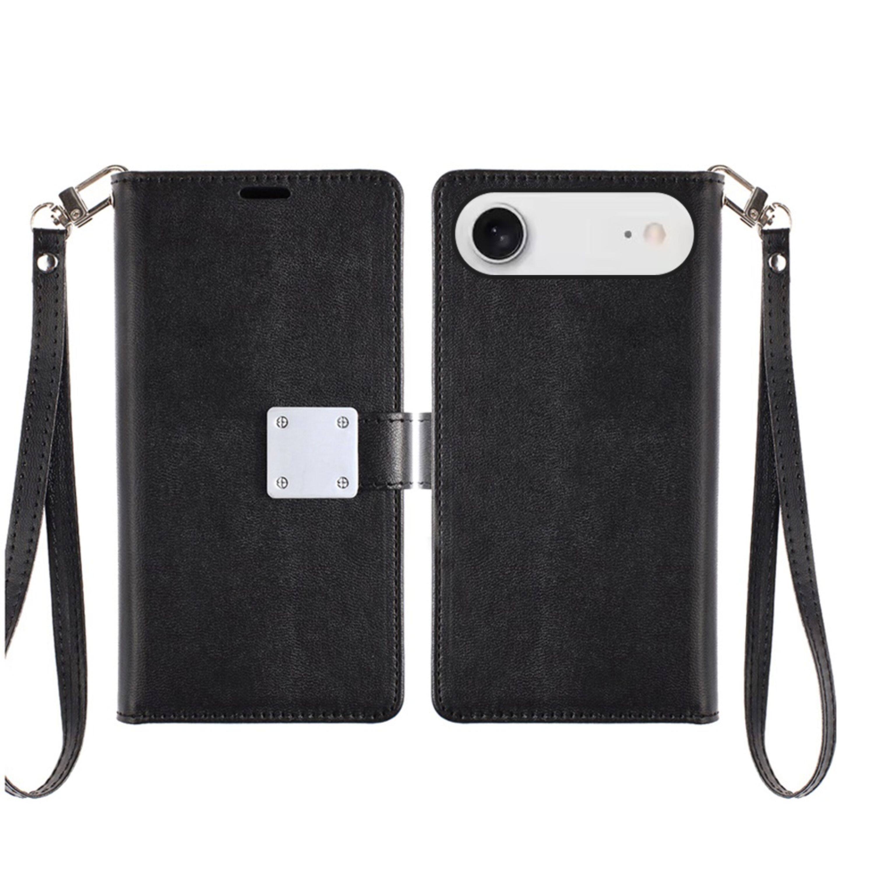 Left. Kitcheniva - PU Leather Phone Wallet Case With Wrist Strap Tempered Glass For iPhone 17 Air Black - Black.