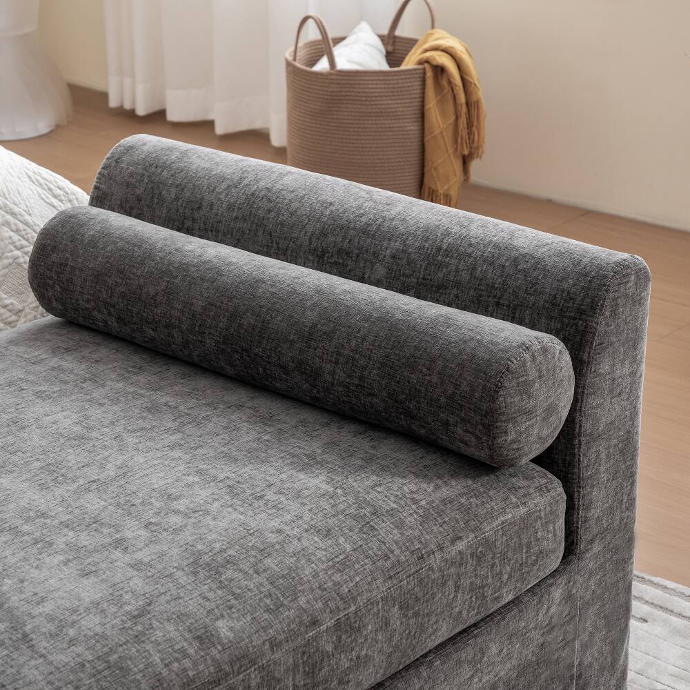 Alt View 2. Ropilly - Ropilly Modern Gray Chenille Bed End Bench with Armrests, Chaise Lounge Couch for Bedroom and Entryway - Gray.