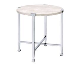 Manhattan Lane - End Table with X Shaped Metal Base and Round Wooden Top - Silver and Beige