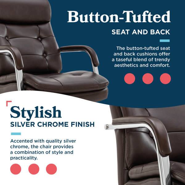 Button-Tufted SEAT AND BACK

The button-tufted seat and back cushions offer a tasteful blend of trendy aesthetics and comfort.

Stylish SILVER CHROME FINISH

Accented with quality silver chrome, the chair provides a combination of style and practicality.