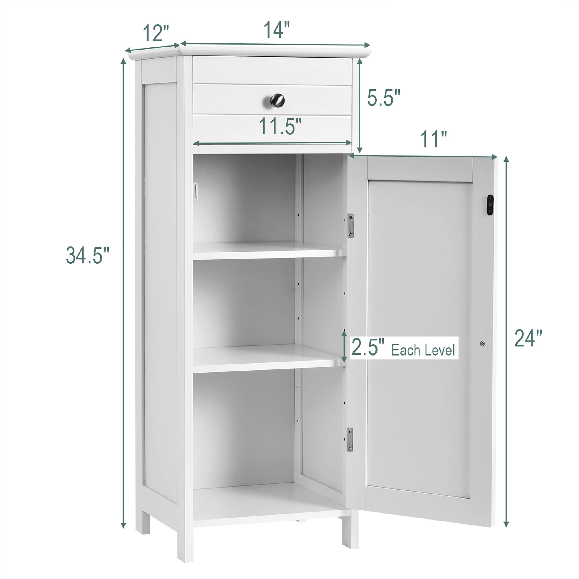 12", 14", 5.5", 11.5", 11", 34.5", 2.5" Each Level, 24"