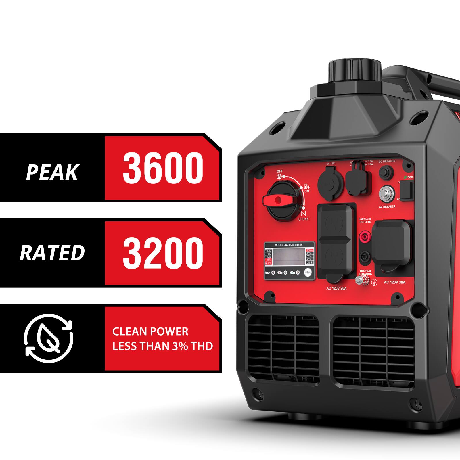 PEAK 3600  
RATED 3200  
CLEAN POWER LESS THAN 3% THD